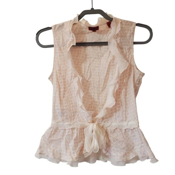 Hugo Boss Ellena Y2K Cotton Whimsical Fairy Feminine Coquette Tie Front Top 2 - Picture 4 of 12